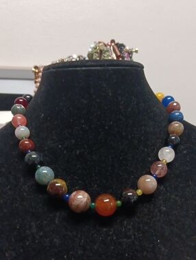 Multicolored Natural Stone Bead Necklace - Vibrant Beaded Necklace